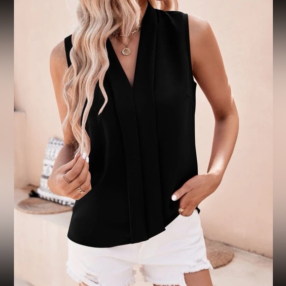 Classic solid business casual sleeveless blouse - Picture 4 of 16